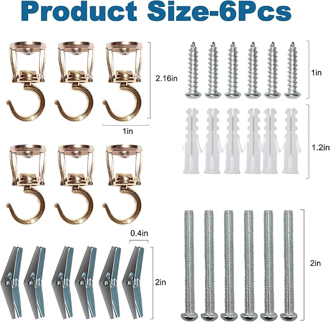 ONIKK Ceiling Hooks for Hanging Plants (6 PCS Gold), Heavy Duty Metal Plant Hooks, Screw in Hooks for Hanging Birdfeeders, Lamps, Planters, Indoor Outdoor Wall Baskets Hooks up to 33 lbs