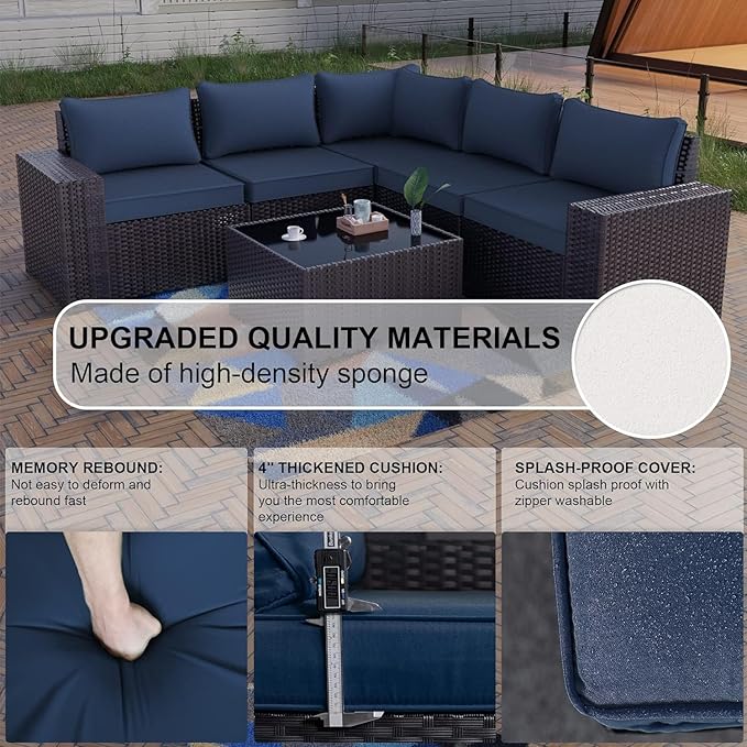 Kullavik 12 Pieces Outdoor Patio Furniture Set PE Wicker Rattan Sectional Sofa Patio Conversation Sets,Navy Blue