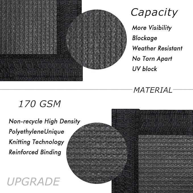 UPGRADE Privacy Fence Screen 3'x12' Dark Grey Outdoor 90% Visibility Blockage 170 GSM Mesh Shade Cover Panels for Backyard,Balcony,Home Decoration with Zip Ties,Customized Avaliable