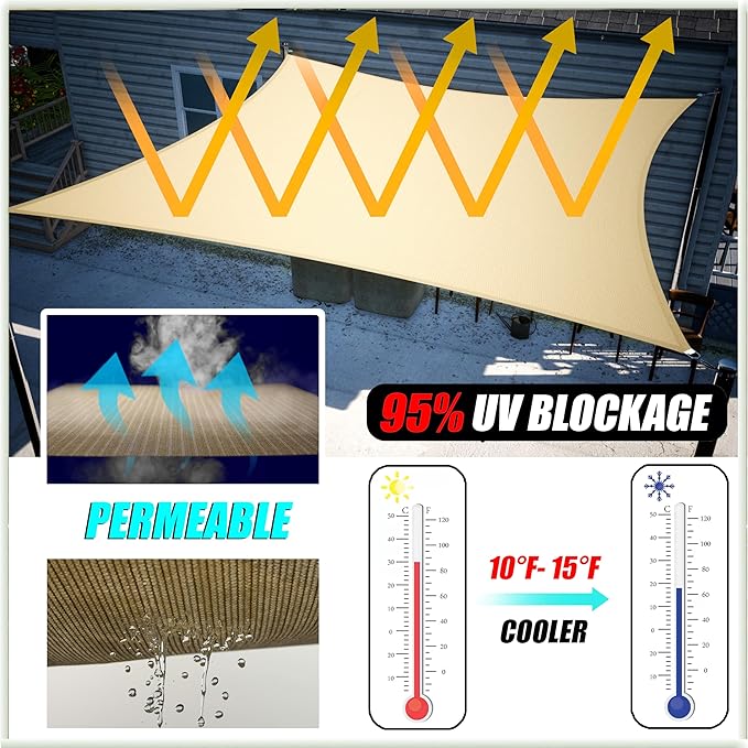 Amgo 16' x 16' x 22.6' Beige Right Triangle Sun Shade Sail UPF50+ Canopy Awning AGSLT, 95% UV Blockage, Water & Air Permeable, 200GSM Heavy Duty Commercial and Residential (We Make Custom Sizes)
