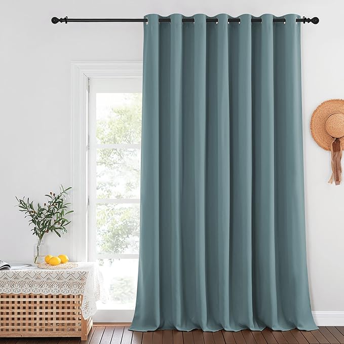 NICETOWN Blackout Patio Curtains 100 x 144 Inches Long for Sliding Door Extral Wide Blackout Curtain Panels Thermal Insulated Room Divider - Grommet Top, 100" W x 144" L, 1 Panel, Greyish Blue