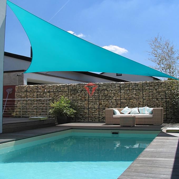 Patio Paradise 13' x 13' x 13' Sun Shade Sail Triangle Canopy Shade Cloth Fabric Sunlight Block Patio Pergola Cover HDPE Deck Awning for Outdoor Backyard Roof Shading, Turquoise