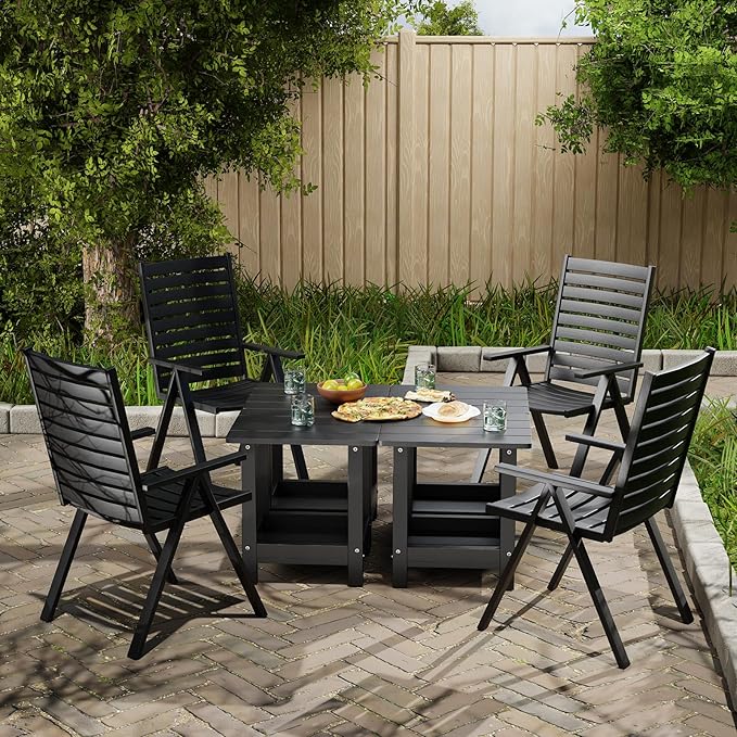 Adirondack Outdoor Side Table with 2 Layer Storage Small Adirondack Square Side Tables for Outside Weather Resistant Patio End Table for Pool, Backyard, Indoor Companion, Front Porch, Black