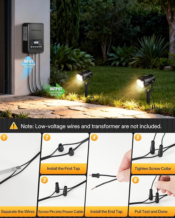 6W 700LM Low Voltage Landscape Lighting, 12V AC/DC 3000K Warm White LED Low Voltage Landscape Lights, IP65 Waterproof Outdoor Spotlights with Connectors for Garden Tree Yard 4 Pack W01SLP406