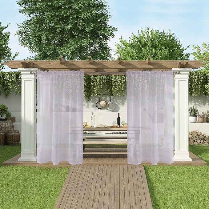 SpaceDresser Waterproof Outdoor Sheer Curtains for Patio - 2 Panels Rod Pocket Indoor Voile Sheer Curtain for Living Room,52W x 108L inch, Silver Grey