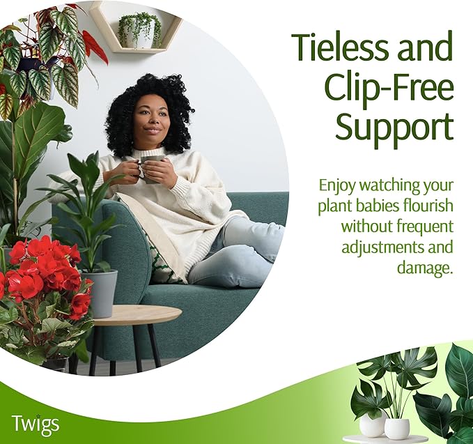 Stackable Plant Support Stakes, Indoor & Outdoor Houseplant Stem Support, Garden Accessories, Durable Trellis Alternative for Climbing & Potted Plants - Begonia Red, 10 Pack, 17" L