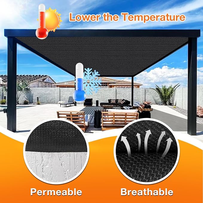 Artpuch Outdoor Pergola Shade Cover 11x21 FT Sun Shade Cloth with Grommets Black 90% UV Protection Canopy Patio Privacy Screen (Customized Available)