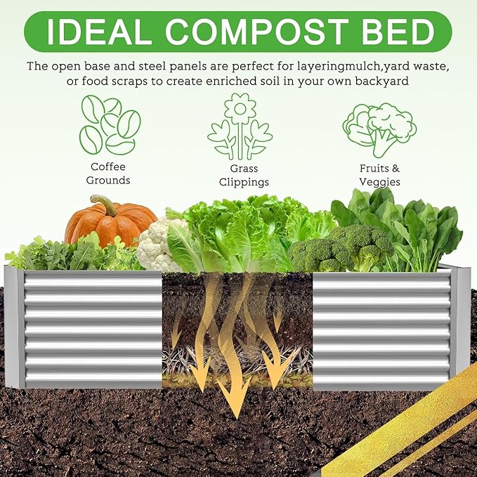 FRIZIONE 3pcs 8x4ft Galvanized Raised Garden Bed Outdoor,Above Ground Garden Bed for Vegetable,Metal Raised Beds for Flower,Steel Raised Beds for Gardening