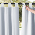 NICETOWN 2 Panels Outdoor Curtainss for Patio Waterproof 84 inch Long, Detachable Tab Top Room Darkening Outdoor Indoor Slider Blinds Window Treatment for Shower/Balcony, Greyish White, 84" Wide