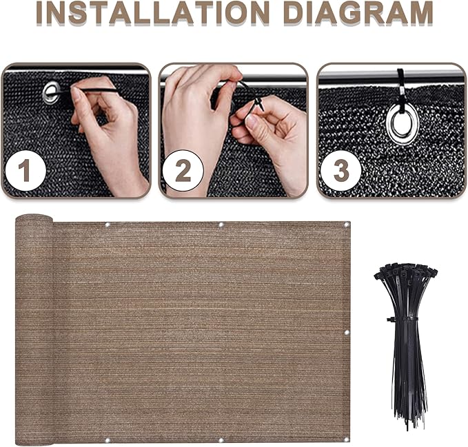 LOVE STORY Balcony Privacy Screen, 3'x12' Deck Shield Screen Fence Cover,UV Protection and Weather-Resistant,3 FT Height for Deck, Patio, Backyard, Outdoor Pool, Porch, Railing, Brown