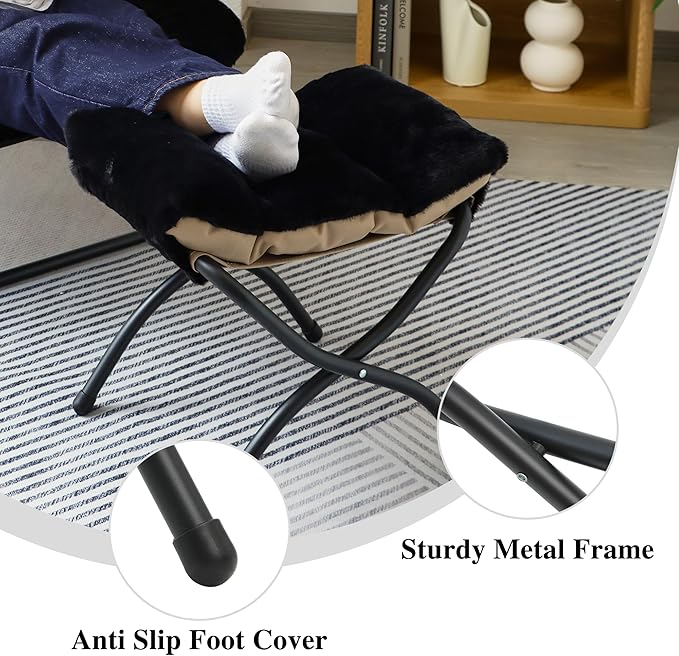 15"(H) Folding Ottoman, Foldable Footrest Stool, Portable Small Foot Stool for Couch, Collapsible Foot Rest Ottoman for Sofa, Accent Padded Ottomans for Living Room, Bedroom, Black