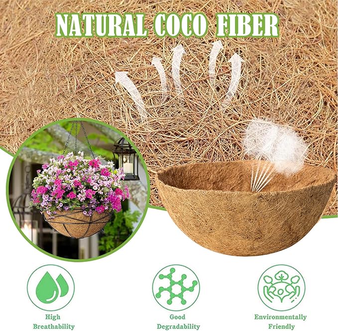 4 Pack 16 Inch Natural Coconut Fiber Liners for Hanging Planter Round Coco Replacement Liner for Flower Baskets Bowl Planters Coco Coir Pots for Outdoor Garden Plants