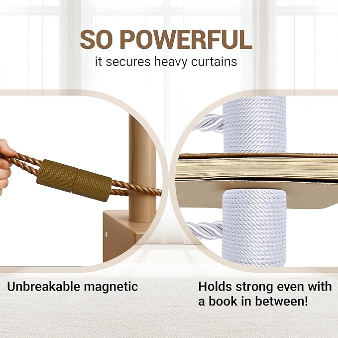 Hion Magnetic Curtain Tiebacks Dark Brown 2pcs, Curtain Tiebacks Buckles Holdbacks Holders Hooks Clip for Home Bedroom Office Decorative Curtain