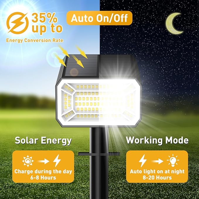 Solar Spot Lights Outdoor Waterproof IP65, [8 Pack/100 LED/4 Modes] 2-in-1 Solar Landscape Spotlights, Auto On/Off High Lumens Spot Lights for Yard Garden Pathway(Cool White)