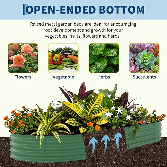 Garvee Galvanized Raised Garden Bed Outdoor, 10x4x1.5 ft Metal Planter Box for Flowers Vegetables, Rust-Resistant Raised Garden Beds for Gardening, Easy Assembly Outdoor Garden Box & Planters, Green