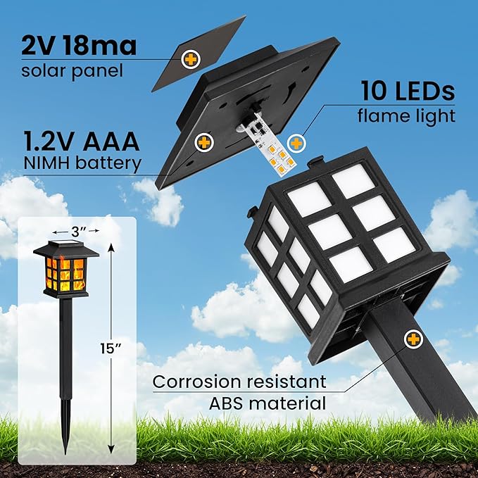 GIGALUMI Solar Lights for Outside,16 Pack Flickering Flame LED Solar Outdoor Lights, Waterproof Garden Light Maintain 10 Hours of Lighting for Christmas, Garden, Landscape, Path, Yard, Patio