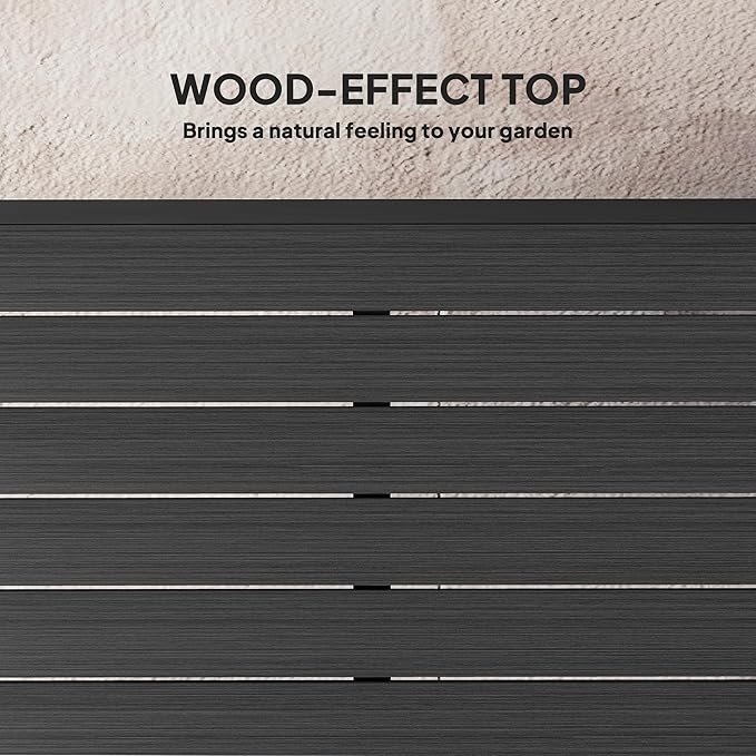 Outsunny Outdoor Dining Table for 4 Person, Square Patio Table, Aluminum Metal Legs for Garden, Lawn, Patio, Woodgrain Black