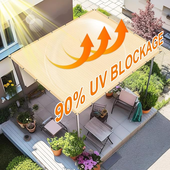 Artpuch 90% Sun Shade Cloth, 10 x 14 FT Pergola Shade Cover Canopy with Grommets, Sun Screen Fabric Tarp for Patio, Outdoor, Garden, Backyard, Wheat
