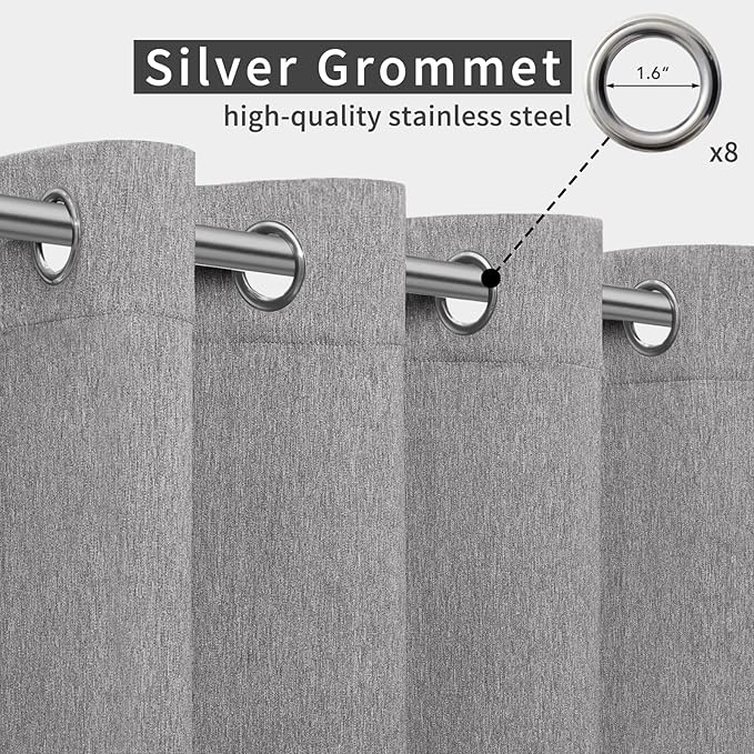 Easy-Going Linen Look Outdoor Curtains Waterproof Windproof Porch Curtains, Soft Thicken Outdoor Privacy Curtains for Patio, Gazebo, Grommet Top and Tab Bottom Drape, 1 Panel, 54x84 inch, Grey