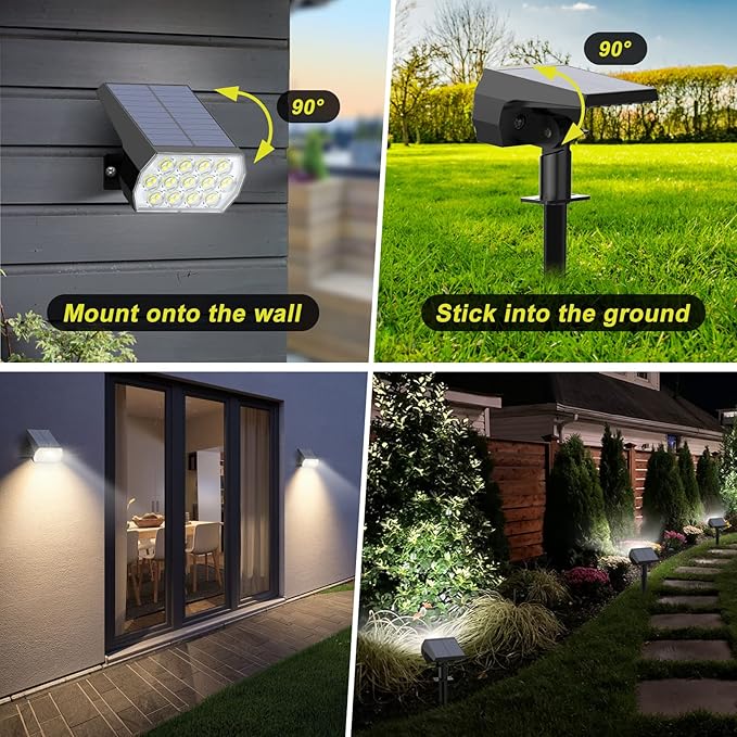 Solar Spot Lights Outdoor Waterproof IP65, [2 Pack/52 LED] 2-in-1 Solar Landscaping Spotlights, 3 Lighting Modes Solar Powered Garden Flood Light for Patio Pathway Driveway Pool Yard(Cool White)