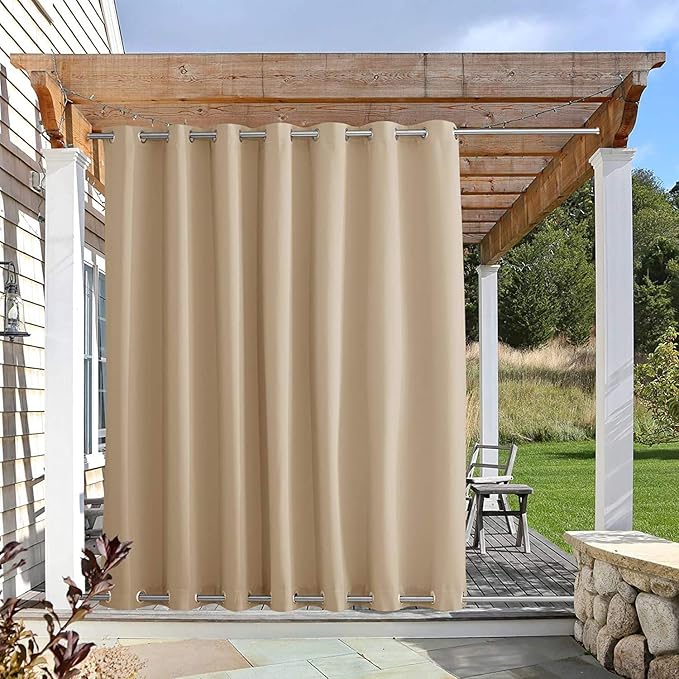 NICETOWN Outdoor Curtain for Patio Waterproof, Rustproof Grommet Top and Bottom Weighted Outdoor Divider Windproof Thermal Insulated Drape for Balcony/Cabana, Biscotti Beige, 1 Panel, W100 x L108