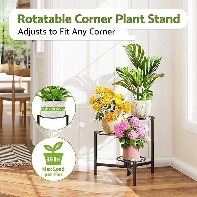 Tiered Plant Stand Outdoor 3 Tier Indoor Metal Flower Shelf for Multiple Plants Corner Tall Flower Holders for Patio Garden Living Room Balcony Bedroom Black Diamond
