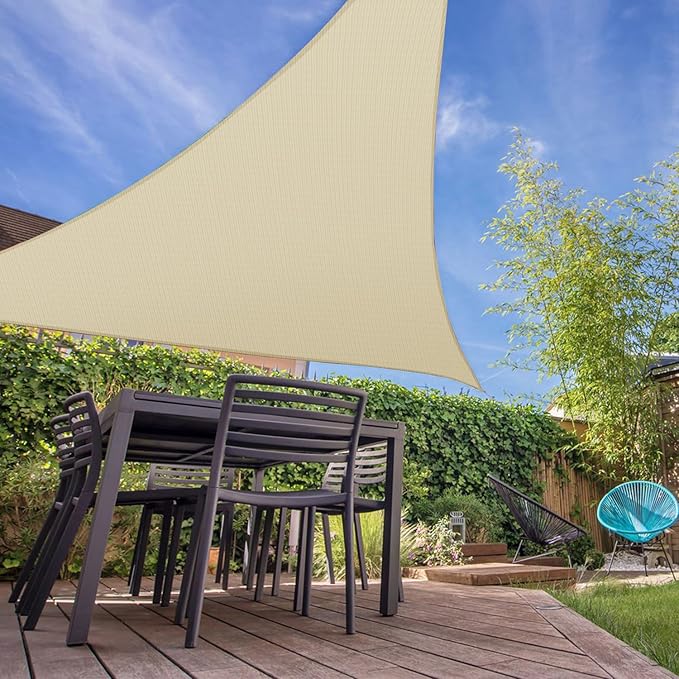 E&K Sunrise 16' x 16' x 16' Sun Shade Sail Triangle Canopy Shade Cover UV Block for Patio Backyard Garden Outdoor (Beige)