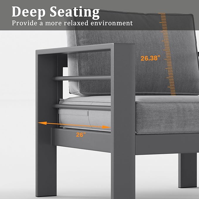 Kiss the Water Outdoor Patio Furniture Loveseat Sofa, All-Weather Metal Aluminum Patio Couch with 5" Thick and Soft Cushion and Wide Arm, Outdoor Couch for Balcony, Porch, Backyard