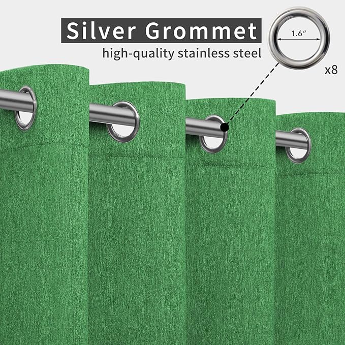Easy-Going Linen Look Outdoor Curtains Waterproof Windproof Porch Curtains, Soft Thicken Outdoor Privacy Curtains for Patio, Gazebo, Grommet Top and Tab Bottom Drape, 1 Panel, 54x120 inch, Green