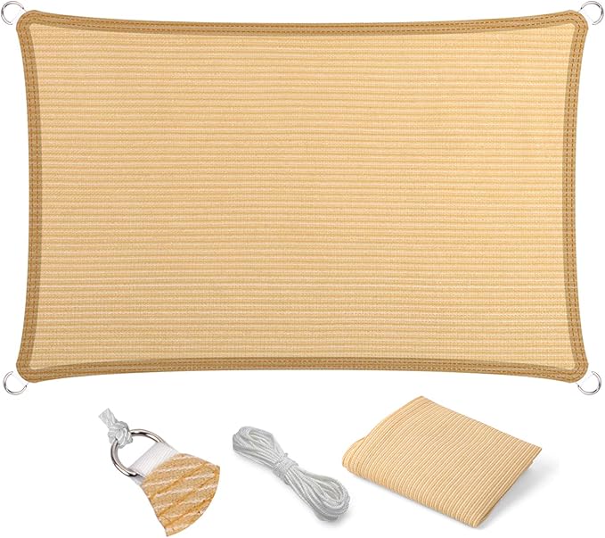 Eden's Decor Straight Flat-Edged Sun Shade Sail Rectangular 14' x 15' Beige UV-Blocking Outdoor Canopy Fabric Cloth Awning for Pergola Patio Garden Backyard Custom Size