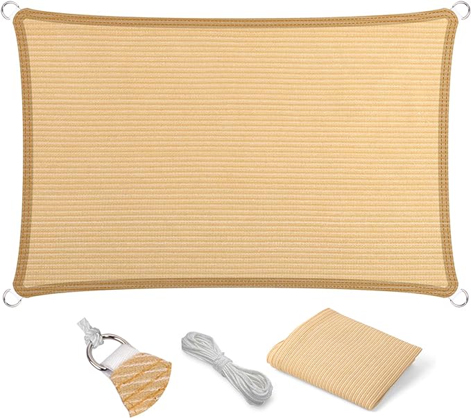 Eden's Decor Straight Flat-Edged Sun Shade Sail Rectangular 6' x 18' Beige UV-Blocking Outdoor Canopy Fabric Cloth Awning for Pergola Patio Garden Backyard Custom Size