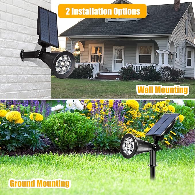 T-SUN Solar Spotlights, 7 LED Solar Lights Outdoor Waterproof, Auto ON/Off Adjustable Solar Garden Pond Lights for Tree, Patio, Yard, Garden, Driveway, Stairs, Pool Area (Yellow- 4 Pack)