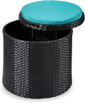 Best Choice Products Round Wicker Ottoman, Multipurpose Outdoor Furniture for Patio, Backyard, Additional Seating, Footrest, Side Table w/Storage, Removable Cushions – Black/Teal
