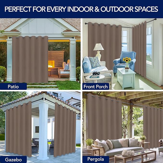 PureFit Outdoor Curtains for Patio Waterproof Weatherproof, UV Resistant Outside Curtains for Gazebo, Front Porch, Pergola, Sun Blocking Privacy Curtain, 100W x 84L inch, 1 Panel, Camel