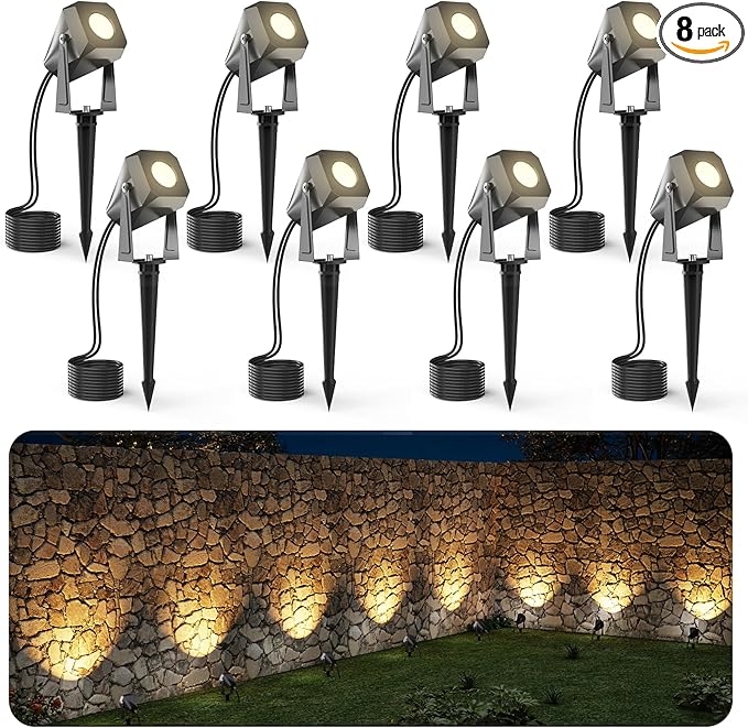 Outdoor Landscape Lighting, 8 Pack Outdoor Spotlights, LED Landscape Lights for House Yard Garden Lawn Tree Fence Plant Flags Pathway, 12V 2700K Warm White, IP65 Waterproof