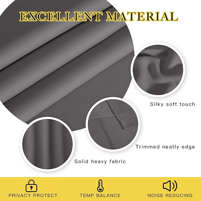 NICETOWN Blackout Grey Curtain 72 inch Length, Grommet Room Darkening Thermal Insulated Soundproof Window Treatment for Bedroom/Living Room, 1 Panel, W46 x L72