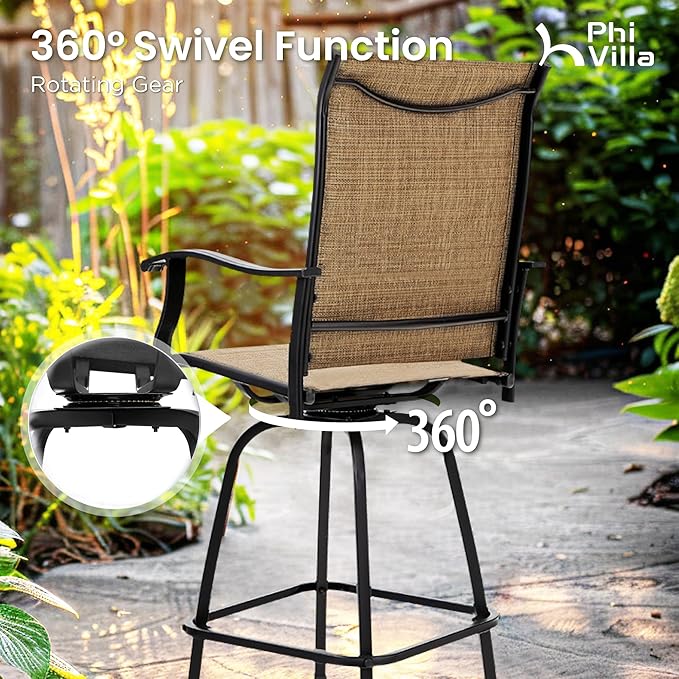 PHI VILLA Outdoor Bar Set for 6, High Top Patio Table and Chairs with Outdoor Swivel Bar Stools for Yard and Garden