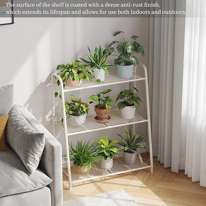Metal Plant Stand Indoor Outdoor for Multiple Plants,3 Tier Plant Shelf,Large Heavy Duty Flower Holder Ladder Plant for Living Room, Patio, Balcony (White)