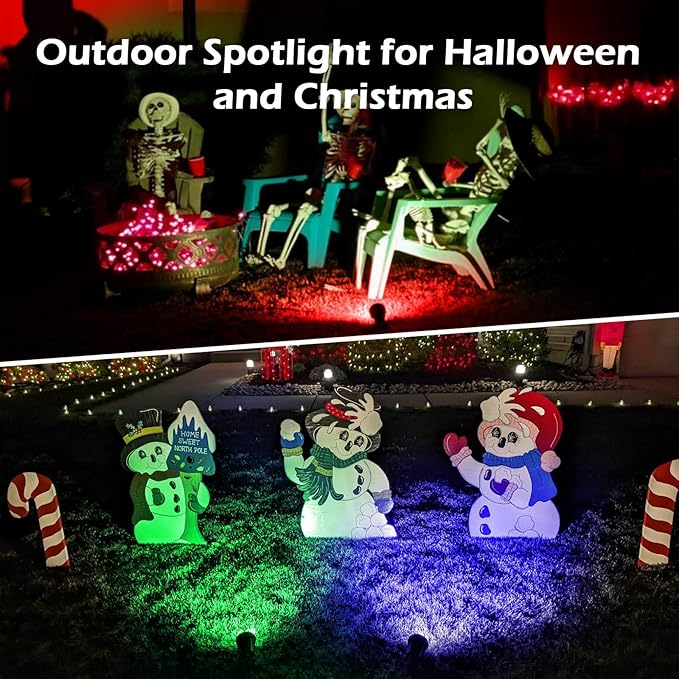 Spotlight Outdoor – 120V Plug-in, 2700K Warm White LED Landscape Spot Lights with RGB 3 Lenses for Yard, Garden, Lawn&Tree Decor, IP67 Waterproof, Perfect for Holidays&Everyday (1 Pack, Green)