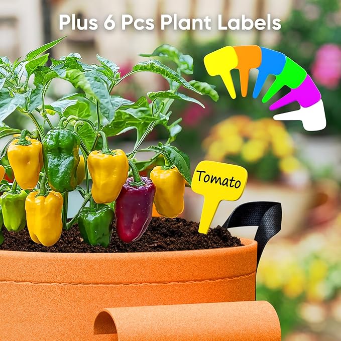 5 Gallon Potato Grow Bags - 6 Pack 350g Heavy Duty Thick Aeration Nonwoven Fabric Pots with Handles, Potatoes Grow Bags 5 Gal with Flap, Garden Bags for Growing Potatoes Plant Vegetables Flower