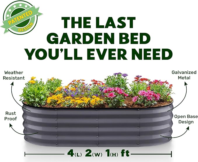Plant & Plot Galvanized Raised Garden Beds Outdoor // 4×2×1 ft (2-Pack) Planter Raised Beds for Gardening, Vegetables, Flowers // Large Metal Garden Box (Gray) // Patented Tool-Free Design