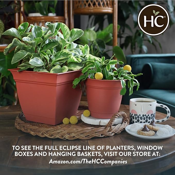 The HC Companies 12 Inch Eclipse Round Planter Pots with Drainage Holes & Attached Saucer, Lightweight UV-Resistant Plastic Indoor & Outdoor Planters, 6-Pack Flower Pots for Garden & Home Decor, Teal