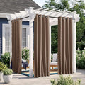 NICETOWN 2 Panels Blackout Patio Waterproof Outdoor Curtains, Thermal Insulated Top & Bottom Grommet & Back Tab Windproof Light Block Drapes Privacy for Pergola with Fixed Ropes, W46 x L80, Tan-Khaki