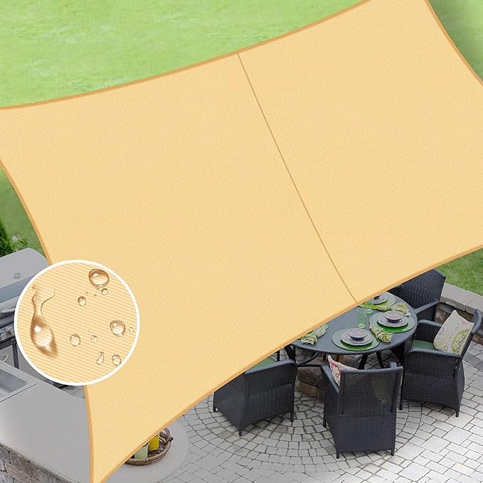 LOVE STORY Rectangle 10'x15' Waterproof Sun Shade Sail Canopy UV Block for Outdoor Patio Backyard Carport,Sand(We Make Custom Size)