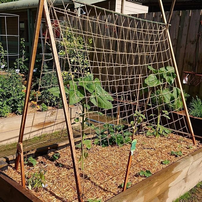 Jute Trellis Netting - Jute Netting for Garden, Heavy Duty Plant Support Netting for Climbing Plants, Cucumber, Vine, Fruits & Vegetables, Climbing Vining Plants (6.6 Ft x 32.8 Ft, 5.9 Inch Squares)
