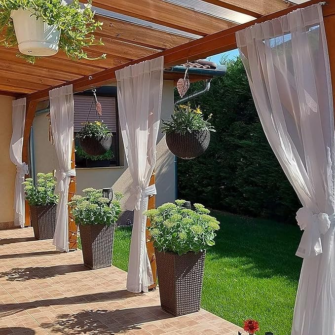 SpaceDresser Waterproof Outdoor Sheer Curtains for Patio - 2 Panels Rod Pocket Indoor Voile Sheer Curtain for Living Room,100W x 84L inch, Silver Grey