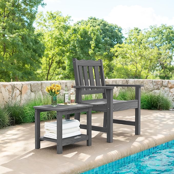 Stoog All-Weather Patio Side Table, 2-Tier Rectangular Outdoor Side Table, Adirondack Side Table, Easy Maintenance, Grey