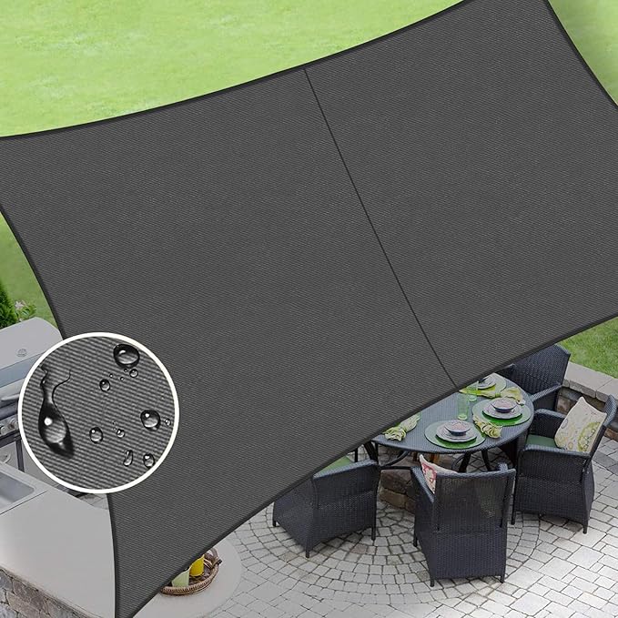 LOVE STORY Rectangle 8'x14' Waterproof Sun Shade Sail Canopy UV Block for Outdoor Patio Backyard Carport,Dark Grey(We Make Custom Size)