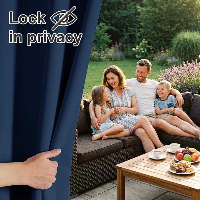 RYB HOME Outdoor Curtains for Patio Waterproof Block Sunlight Thermal Insulated Privacy Assured Thick Outside Curtains for Porch, Gazebo, Pergola, W52 x L84, Navy Blue, 1 Panel