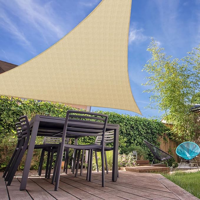 E&K Sunrise 7' x 7' x 7' Sun Shade Sail Triangle Canopy Shade Cover UV Block for Patio Backyard Garden Outdoor (Sand)